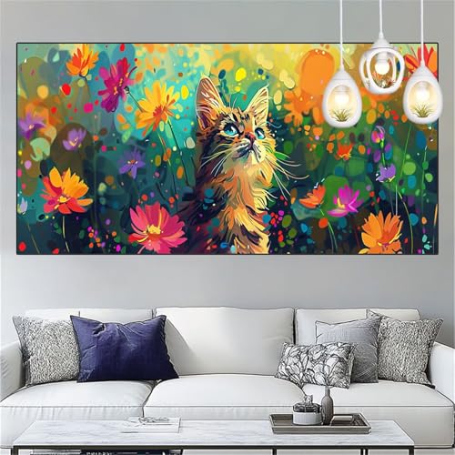 Diamond Painting Katze Diamond Painting Kinder Blume Basteln Mädchen 9 Jahre Diamant Malerei 50x100cm DIY Full Diamant Crystal Art Mosaikherstellung Stickerei Kreuzstich,Home Decor Geschenke YC-260 von Yooyixi
