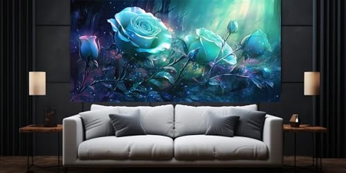 Diamond Painting Malen Nach Zahlen Erwachsene, Blaue Rose Diamond Painting Erwachsene 5D Diamant Painting Bilder Kinder, DIY Daiming Panting Groß Cross Stickerei für Home Wanddekoration 70x140cm,D345 von Yooyixi