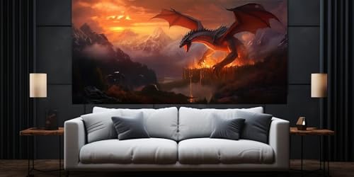 Diamond Painting Malen Nach Zahlen Erwachsene, Feuer Drache Diamond Painting Erwachsene 5D Diamant Painting Bilder Kinder, DIY Daiming Panting Cross Stickerei für Home Wanddekoration 65x130 cm,D293 von Yooyixi