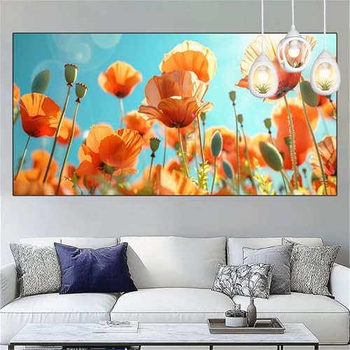 Diamond Painting Mohn Diamond Painting Kinder Blume Basteln Mädchen 8 Jahre Diamant Malerei 90x180cm DIY Full Diamant Crystal Art Mosaikherstellung Stickerei Kreuzstich für Home Decor Geschenke YC-282 von Yooyixi