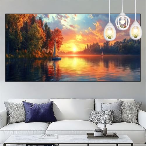 Diamond Painting Sonnenuntergang Diamond Painting Kinder See Basteln Mädchen 8 Jahre Diamant Malerei 60x180cm DIY Full Diamant Crystal Art Mosaikherstellung Stickerei Kreuzstich,Decor Geschenke YC-256 von Yooyixi