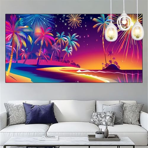 Kokosnussbaum Diamond Painting Erwachsene Groß xxl 50x100cm Diamant Painting Bilder Nachtansicht Diamant Malerei Set,Vollbohrer Crystal Art Stickerei Kreuzstich Bastelset Erwachsene,Geschenke YC-281 von Yooyixi