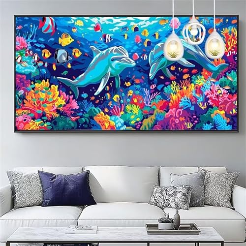 Malen Nach Zahlen Erwachsene Delphin Malen Nach Zahlen Kinder Ozean Paint by Numbers for Anfänger Mit Pinseln/Acrylfarbe,DIY Farbe Leinwand Ölgemälde Kits Basteln set,Geschenk [Ohne Rahmen] XYY-395 von Yooyixi