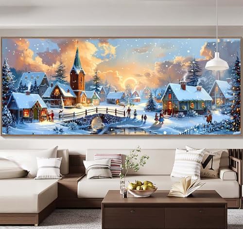 Malen Nach Zahlen Erwachsene Groß 40x120cm，Malen Nach Zahlen Winter Kleine Stadt Paint by Numbers Adult，Acrylfarben Leinwand Malen-Nach-Zahlen Anfänger，für Home Wand Dekor Geschenk[Ohne Rahmen] A62 von Yooyixi