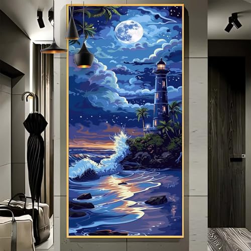 Malen Nach Zahlen Erwachsene Groß 50x150cm， Malen Nach Zahlen Leuchtturm Mond Paint by Numbers Adult， Acrylfarben Leinwand Malen-Nach-Zahlen Anfänger， für Home Wand Dekor Geschenk， [Ohne Rahmen] F61 von Yooyixi