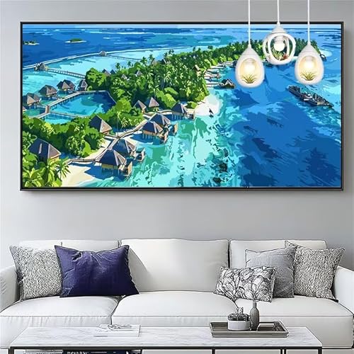 Malen Nach Zahlen Erwachsene Insel Malen Nach Zahlen Kinder Landschaft Paint by Numbers for Anfänger Mit Pinseln/Acrylfarbe,DIY Farbe Leinwand Ölgemälde Kits Basteln set,Geschenk [Ohne Rahmen] XYY-360 von Yooyixi