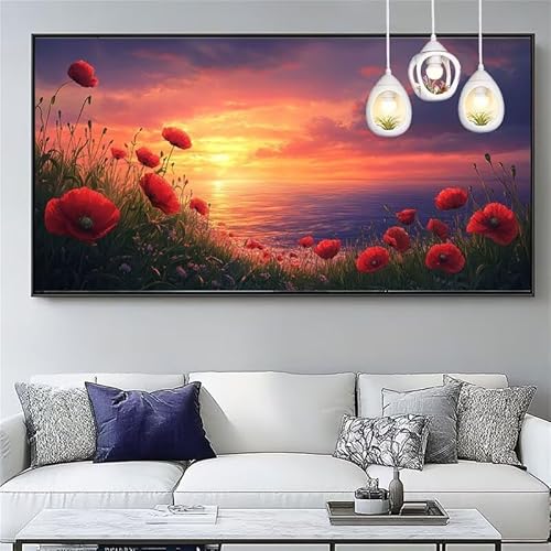 Malen Nach Zahlen Erwachsene Sonnenuntergang Malen Nach Zahlen Kinder Mohn Paint by Numbers for Anfänger Mit Pinseln/Acrylfarbe,DIY Farbe Leinwand Ölgemälde Kits Basteln set,[Ohne Rahmen] XYY-770 von Yooyixi