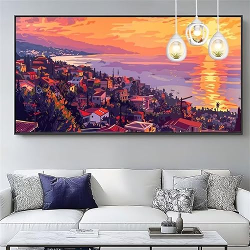 Malen Nach Zahlen Erwachsene Sonnenuntergang Malen Nach Zahlen Kinder Stadt Paint by Numbers for Anfänger Mit Pinseln/Acrylfarbe,DIY Farbe Leinwand Ölgemälde Kits Basteln set,[Ohne Rahmen] XYY-652 von Yooyixi