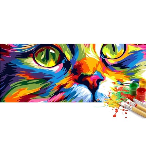 Malen Nach Zahlen Katze Bunt Malen Nach Zahlen Erwachsene, DIY Set Ölgemälde Malen Nach Zahlen XXL, Acrylfarben Painting by Numbers Bastelset, für Geschenk Wanddekoration, 30x60cm (Ohne Rahmen)-YH143 von Yooyixi