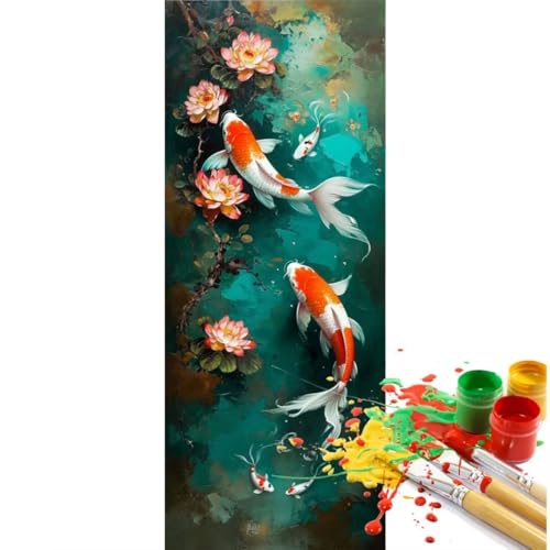 Malen Nach Zahlen Koi Fisch Malen Nach Zahlen Erwachsene, DIY Set Ölgemälde Malen Nach Zahlen XXL, Acrylfarben Painting by Numbers Bastelset, für Geschenk Wanddekoration, 50x150cm (Ohne Rahmen)-YH586 von Yooyixi