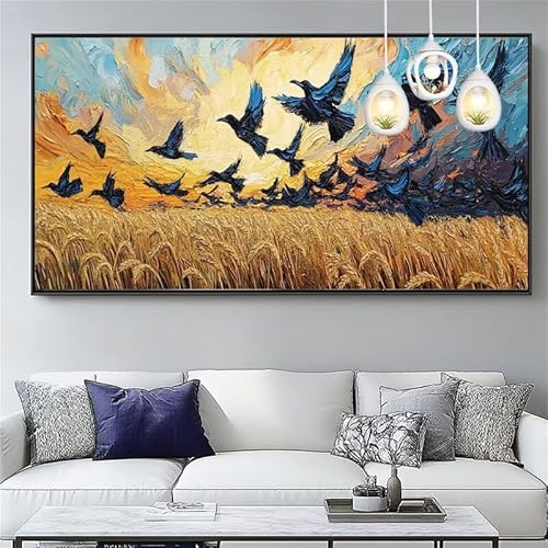 Malen Nach Zahlen Krähe Malen Nach Zahlen Erwachsene Groß 20x60cm Paint by Numbers Bauernhof,DIY Handgemalt Farbe Leinwand Ölgemälde Kit für Anfänger Mit Pinseln/Acrylfarbe,Dekor Geschenk,XYY-1282 von Yooyixi