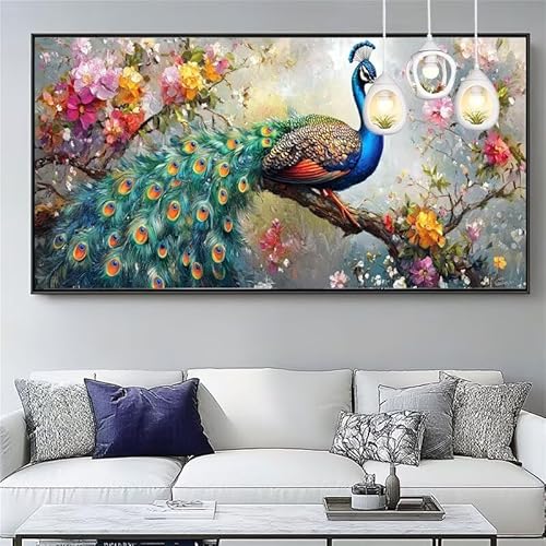 Malen Nach Zahlen Pfau Malen Nach Zahlen Erwachsene Groß 30x90cm Paint by Numbers Blume,DIY Handgemalt Farbe Leinwand Ölgemälde Kit für Anfänger Mit Pinseln/Acrylfarbe,Home Wand Dekor Geschenk,XYY-574 von Yooyixi