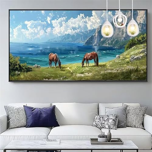 Malen Nach Zahlen Pferd Malen Nach Zahlen Erwachsene Groß 90x240cm Paint by Numbers Landschaft,DIY Handgemalt Farbe Leinwand Ölgemälde Kit für Anfänger Mit Pinseln/Acrylfarbe,Dekor Geschenk,XYY-784 von Yooyixi