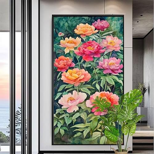 Malen Nach Zahlen Pfingstrose Malen Nach Zahlen Erwachsene Groß 60x150cm Paint by Numbers Blume,DIY Handgemalt Farbe Leinwand Ölgemälde Kit für Anfänger Mit Pinseln/Acrylfarbe,Dekor Geschenk,XYY-1753 von Yooyixi