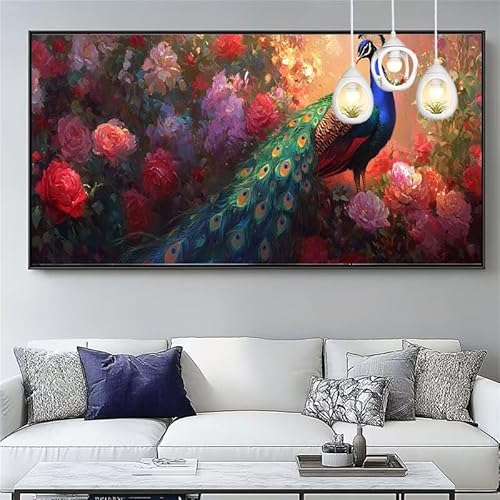 Malen Nach Zahlen Pfingstrose Malen Nach Zahlen Erwachsene Groß 60x150cm Paint by Numbers Pfau,DIY Handgemalt Farbe Leinwand Ölgemälde Kit für Anfänger Mit Pinseln/Acrylfarbe,Dekor Geschenk,XYY-865 von Yooyixi
