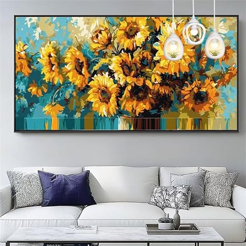 Malen Nach Zahlen Sonnenblume Malen Nach Zahlen Erwachsene Groß 20x60cm Paint by Numbers Blume,DIY Handgemalt Farbe Leinwand Ölgemälde Kit für Anfänger Mit Pinseln/Acrylfarbe,Dekor Geschenk,XYY-1304 von Yooyixi
