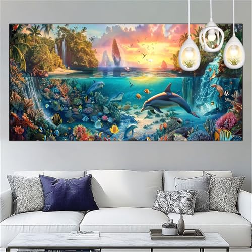 Sonnenuntergang Diamond Painting Erwachsene Groß xxl 50x100cm Diamant Painting Bilder Delphin Diamant Malerei Set,Vollbohrer Crystal Art Stickerei Kreuzstich Bastelset Erwachsene,Geschenke YC-255 von Yooyixi