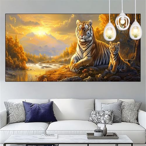 Sonnenuntergang Diamond Painting Erwachsene Groß xxl 50x100cm Diamant Painting Bilder Tiger Diamant Malerei Set,Vollbohrer Crystal Art Stickerei Kreuzstich Bastelset Erwachsene,Dekor Geschenke YC-257 von Yooyixi