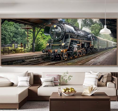Yooyixi Malen Nach Zahlen Erwachsene Groß 50x100cm， Malen Nach Zahlen Zug Wald Paint by Numbers Adult， Acrylfarben Leinwand Malen-Nach-Zahlen Anfänger， für Home Wand Dekor Geschenk， [Ohne Rahmen] B35 von Yooyixi