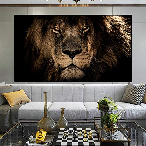 Afrikanische große Löwen Gesicht Leinwand Gemälde an der Wand Kunst Poster und Drucke Tiere Löwen Kunst Bilder für Wohnzimmer 70x140cm Rahmenlos von Yooyu