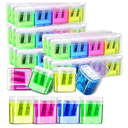 Yopeissn 60er-Pack Handbleistiftspitzer, Doppelloch-Bleistiftspitzer für Kinder, 4 Farben von Yopeissn