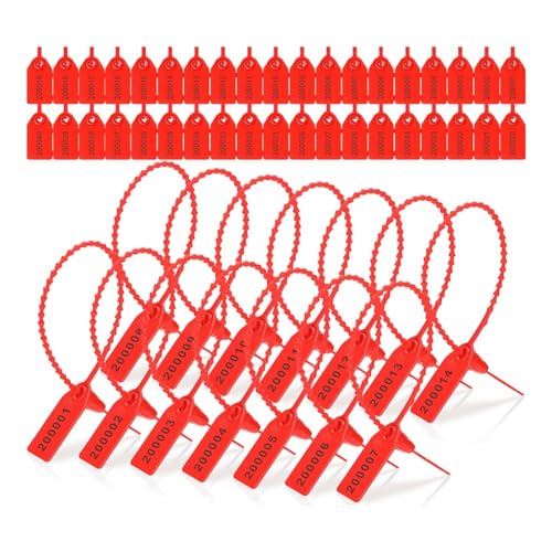 Yopeissn Feuerlöscher-Etikett, Siegel, Sicherheitsnummer, Reißverschlusskragen, 250 mm Länge, 2000 Stück, Rot von Yopeissn