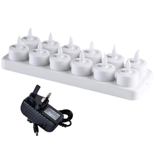 Yopption LED- Teelichter, flackernde, flammenlose Kerzen mit Ladestation zur Dekoration, 12er- Set von Yopption