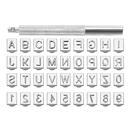 Yoption 36-teiliges Stanzset für Lederwaren, Metallbuchstaben und Zahlen, Stanzwerkzeug, 26 Buchstaben, Alphabet und 10 Zahlen, geprägtes Metall, Leder, Schuhe, Handwerk Markierung (6 mm) von Yoption