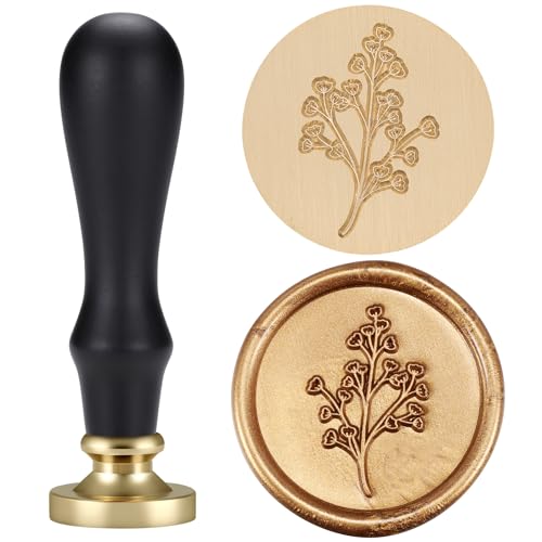 Yoption Wachssiegelstempel von Babys Breath, Blumen-Wachssiegelstempel mit Vintage-Holzgriff für Hochzeitseinladungen, Geschenkverpackungen, Umschläge, Weihnachtskarten von Yoption