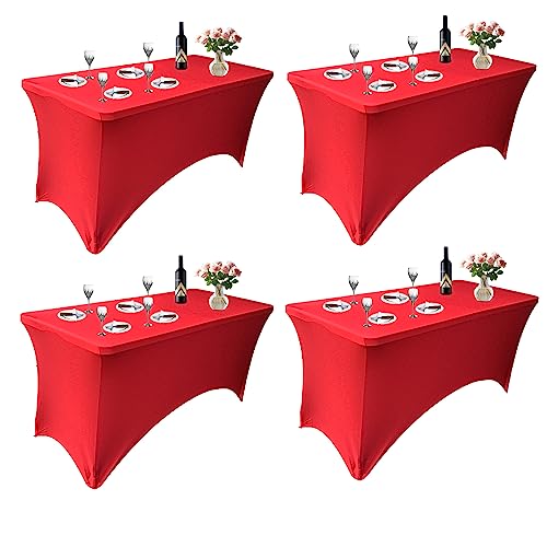 Yoquare Dicke Spandex Tischdecke, 2,4 m, für rechteckige Klapptische, knitterfrei, passgenau, für Party, Bankett, Hochzeit und Festival, Rot, 4 Stück Yoquare Dicke Spandex Tischdecke, 2,4 m, für rechteckige Klapptische, knitterfrei, passgenau, für Party, Bankett, Hochzeit und Festival, Rot, 4 Stück von Yoquare
