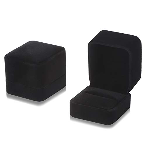 Yorgewd 2 Pack Ringschachtel, 55 x 50 x 45mm Samtringe Ohrringe Etui Anhänger Boxen für Hochzeit Verlobung Valentinstag(Schwarz) von Yorgewd