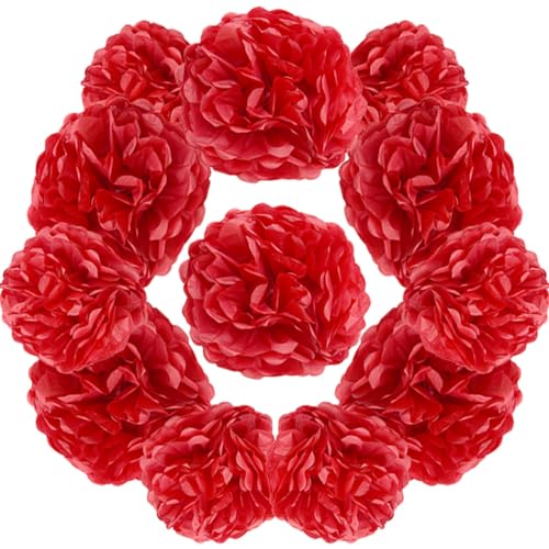 Yosawo 12 Stück Seidenpapier Pompoms Dekorpapier Blumenpuscheln Papier für Hochzeit Geburtstag Gartenparty Dekoration(ZH/Red) von Yosawo