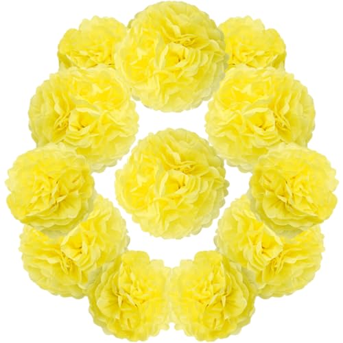 Yosawo 12 Stück Seidenpapier Pompoms Dekorpapier Blumenpuscheln Papier für Hochzeit Geburtstag Gartenparty Dekoration(ZH/Yellow) von Yosawo