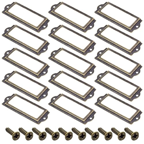 Yosawo 20 Stück Metall Etikettenhalter Antiker Möbel Schublade Schrank Kartenrahmenhalter mit Schrauben für Aktenschrank Büro Schubladenschrank Im Apothekerschrank(83 * 30mm/Antik-Kupfer) von Yosawo