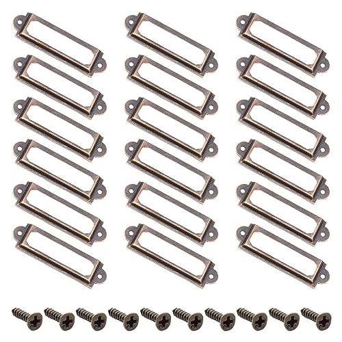 Yosawo 50 Stück Metall Etikettenhalter Antiker Möbel Schublade Schrank Kartenrahmenhalter mit Schrauben für Aktenschrank Büro Schubladenschrank Im Apothekerschrank(60 * 17mm/Rote Bronze) von Yosawo