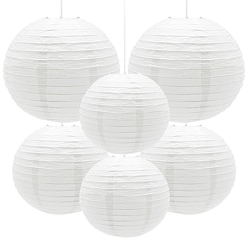 Yosawo 6 Stück Papierlaterne Laterne Deko Weiß rund Lampenschirm für Party Garten Hochzeit Geburtstage Dekoration（ 8" 10" 12"/White） von Yosawo