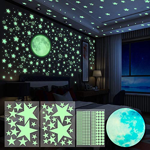 Yosemy 4pcs Wandsticker Leuchtaufkleber Sticker 563 Stück Leuchtsticker Wandtattoo Mond und Sterne Fluoreszierend Wandaufkleber, Leuchtstoff Aufkleber Für Kinderzimmer Dekorative Aufkleber von Yosemy