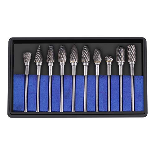 10 Stück Wolframcarbid Stahl Rotationsfeilen Gratgarnituren Werkzeuge Grat Rotary File Drehgrat Drehgratbohrer zum Metallschnitzen, Polieren, Gravieren, Bohren(Single Cut) von Yosoo Health Gear