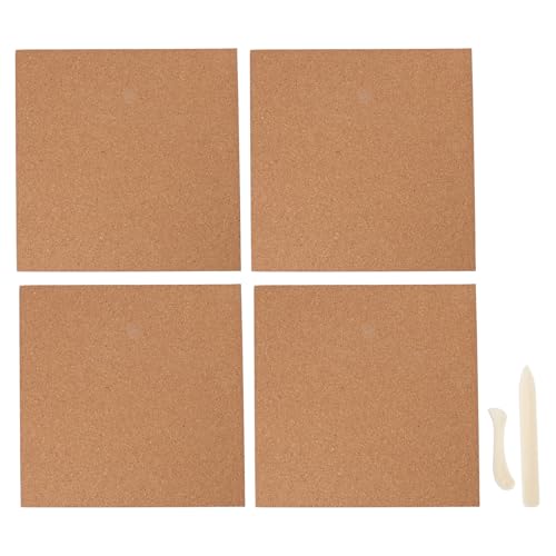 4 PCs Buntglas Arbeit Matte Viersquare Wärmefestigkeit Korkplatte Selbstkleberwand mit 2 Scrapers Coaster Bods Selbstklebstoff, Quadrate Pads Rücken, Fliesenblätter für von Yosoo Health Gear