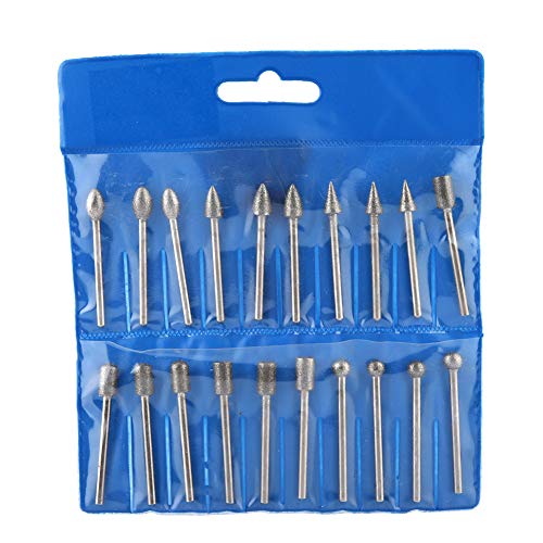 Diamant-Schleiffräser-Bit-Set, 20-teiliges Steinschnitz-Set, Diamant-Fräser-Set, Rotationswerkzeug-Zubehör mit 3 Mm/0,1 Zoll Schaft Zum Schnitzen von Poliersteinen, Keramik, von Yosoo Health Gear