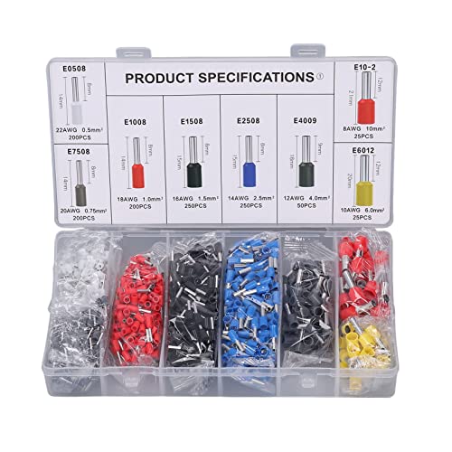 Kaltgepresste Klemmen, 1200 Stcs Draht Ferrules Stecker Kupferrohr -Set Multi -Funktion Crimping Sortment Kit für Elektronik, Automobile von Yosoo Health Gear