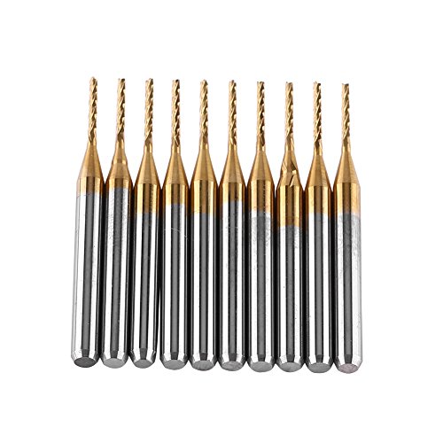Schaftfräser 10Pcs 1mm 1/8 '' Schaftkarbid Schaftfräser Gravurbits Titanbeschichteter Fräser Schaftfräser Drehwerkzeug für PCB-Form Kunststofffaser Kohlefaser von Yosoo Health Gear