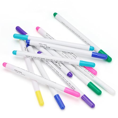 Trickmarker Wasserlöslich, 12 Stück 7 Farbe Wasserlösliche Stifte, Wasserlöslicher Stift für Stoffstifte Nähen Selbstlöschend, Wasser Löschbaren Markierstift Stoff, Textilstifte Auswaschbar von Yosoo Health Gear