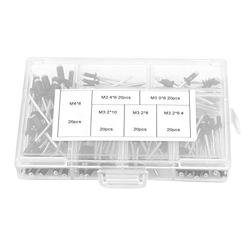 Schwarze Nieten 4mm 3.2mm 3mm 2.4mm, 120 Stück M2.4 M3 M3.2 M4 Nieten Schwarz Alu, Blindniet Schwarz Dekoration Pop Nieten, Aluminium Blindnietsortiment mit Aufbewahrungskoffer von Yosoo Health Gear