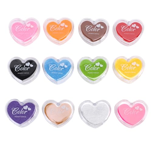 Yosoo Health Gear Tintenkissen, Herzform Wasserlösliches Briefmarkenpolster, 12 Farbwaschabtinte für DIY -Handwerk, Scrapbooking, Kartenherstellung, Journaldekoration von Yosoo Health Gear
