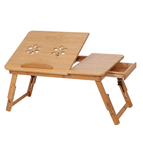 Bambus Notebooktisch Höhenverstellbar Klappbarer Lapdesk mit Schublade Laptoptisch Betttisch Laptop Knietisch für Lesen oder Frühstücks und Zeichentisch 50 x (17.5-25) x 30cm von Yosoo