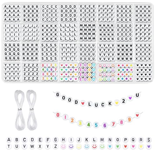 Yostony 1600 Stück Buchstabenperlen Alphabet Perlen für Armbänder, A-Z Buchstabenperlen & Zahlenperlen, DIY Freundschaftsarmband Kit mit Lächeln, Stern & Herz Perlen Yostony 1600 Stück Buchstabenperlen Alphabet Perlen für Armbänder, A-Z Buchstabenperlen & Zahlenperlen, DIY Freundschaftsarmband Kit mit Lächeln, Stern & Herz Perlen von Yostony