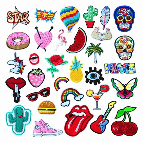 Yosugar Patches zum Aufbügeln Set, Bügelbilder Aufnäher, Sewing Applique Bügelflicken für T-Shirt Jeans Kleidung Taschen (32Stk Ferien-Themen) von Yosugar