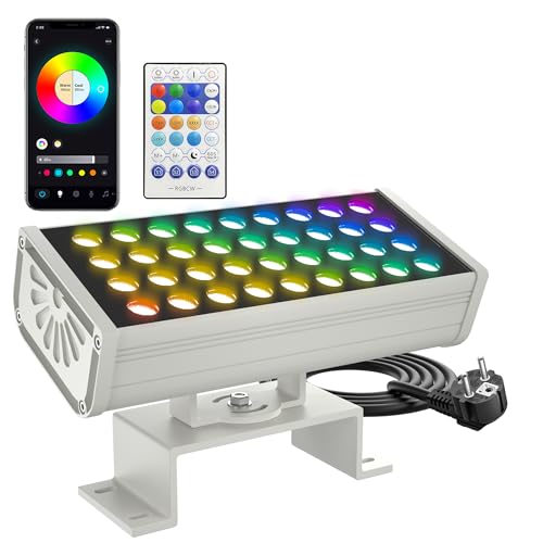 Yotivki RGB LED Strahler Außen Fluter – Smart 180W Farbwechsel Flutlichtstrahler mit App-Steuerung & Fernbedienung, RGBCW 2700K-6500K dimmbar, IP65 wasserdicht Außenstrahler, Musik Sync, Timer von Yotivki