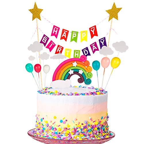 Tortendeko Geburtstag, Cake Topper Tortendekoration kuchendeko, Tortendeko Geburtstag Set einschließlich Regenbogen, Ballon, Happy Birthday, Wolke für Kinder Geburtstag Baby Shower von Bohoman